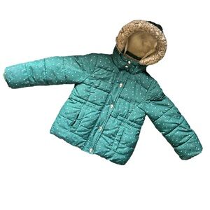 Joules Teal Puffer Jacket with Faux Fur Hood 6y